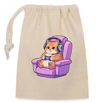 Niedliche Gamer-Katzen-Headset-Gaming-Stuhl-Kunst - Verschließbarer Geschenkbeutel aus Baumwolle (14x20cm) - Natur - Vorne