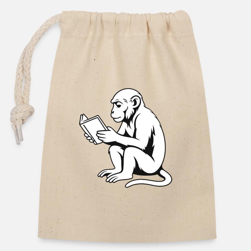 Monkey Minded - Sac cadeau en coton avec cordon (14 x 20 cm) - nature