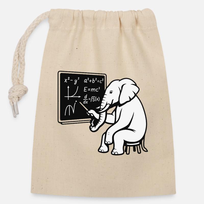 Professeur Éléphant - Sac cadeau en coton avec cordon (14 x 20 cm) - nature