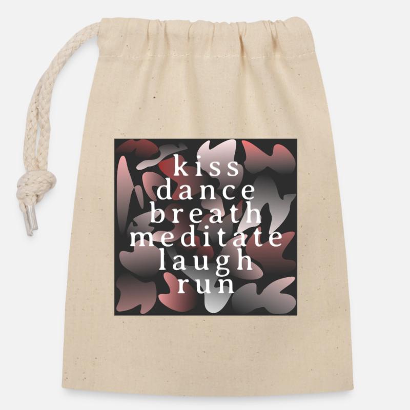 Baiser, danser, respirer, méditer, rire, courir. - Sac cadeau en coton avec cordon (14 x 20 cm) - nature