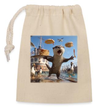 Funny Otter with Pancake Chaos Design - Closable cotton gift bag (14x20cm) - nature - Front
