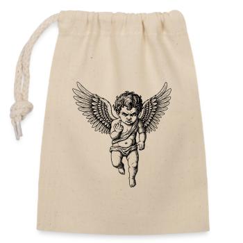 Klassischer Cherub mit großen Flügeln - Verschließbarer Geschenkbeutel aus Baumwolle (14x20cm) - Natur - Vorne
