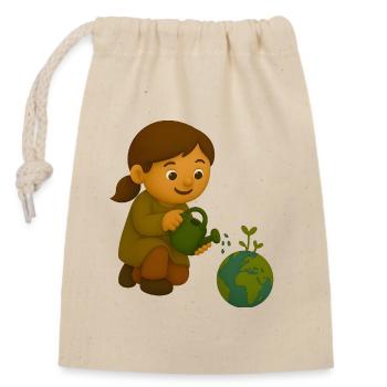 Little environmentalist pouring globe - Closable cotton gift bag (14x20cm) - nature - Front