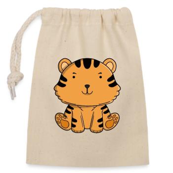 Süßes Tigerbaby, niedliches Kawaii-Dschungeltier - Verschließbarer Geschenkbeutel aus Baumwolle (14x20cm) - Natur - Vorne