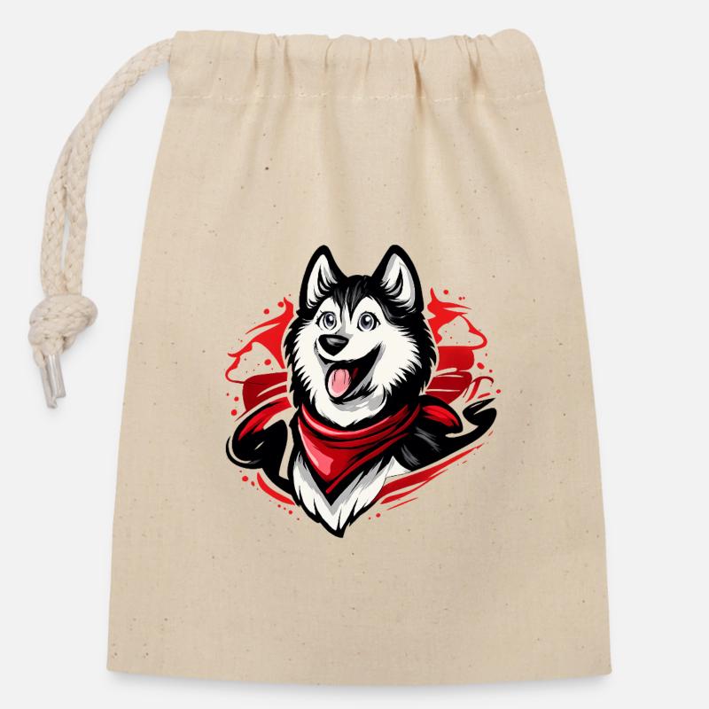 Équipe Husky - Sac cadeau en coton avec cordon (14 x 20 cm) - nature
