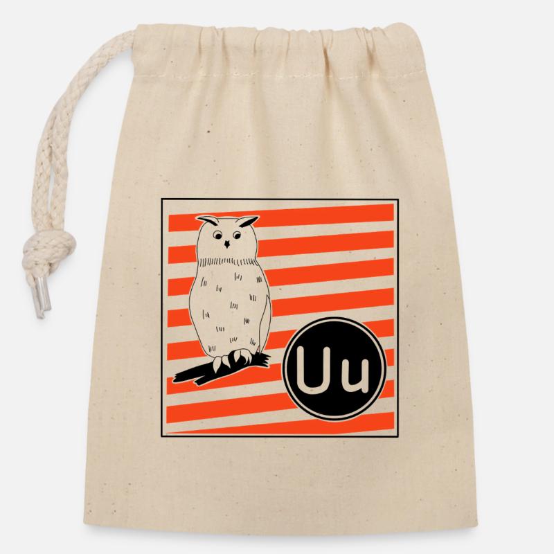 U pour Chouette Grand-duc - Sac cadeau en coton avec cordon (14 x 20 cm) - nature