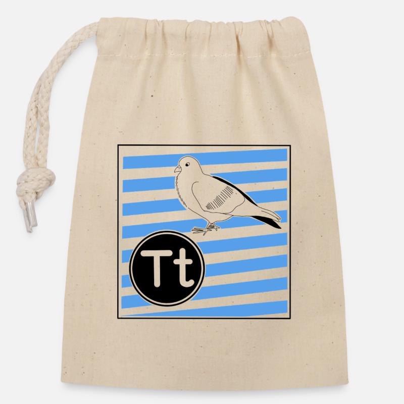 T pour Colombe - Sac cadeau en coton avec cordon (14 x 20 cm) - nature