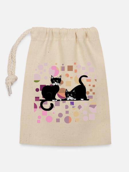 Chats - Sac cadeau en coton avec cordon (14 x 20 cm) - nature