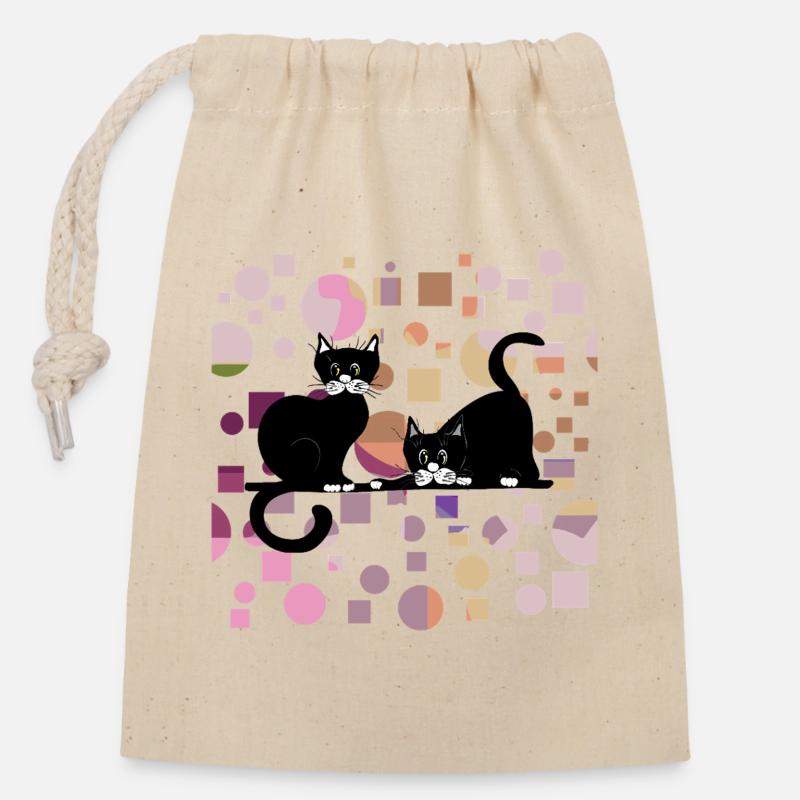 Cats - Closable cotton gift bag (14x20cm) - nature
