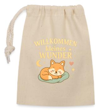 Willkommen kleines Wunder Fuchs Variante - Verschließbarer Geschenkbeutel aus Baumwolle (14x20cm) - Natur - Vorne