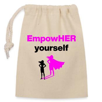 EMPOHER YOURSELF PINK EMPOWERMENT SUPERHELDIN - Verschließbarer Geschenkbeutel aus Baumwolle (14x20cm) - Natur - Vorne