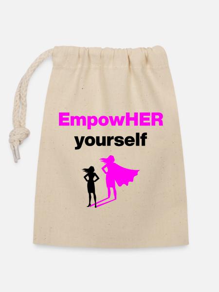EMPOHER YOURSELF PINK EMPOWERMENT SUPERHELDIN - Verschließbarer Geschenkbeutel aus Baumwolle (14x20cm) - Natur