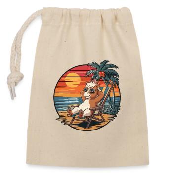 Lustiges Pony am Strand, Sommerurlaub Sonnenuntergang - Verschließbarer Geschenkbeutel aus Baumwolle (14x20cm) - Natur - Vorne