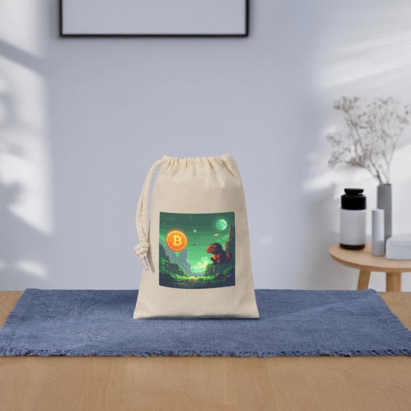 Odyssée Bitcoin dans l’espace Sac cadeau en coton avec cordon (14 x 20 cm)