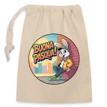 Joyeuses Pâques Urban Rabbit - Sac cadeau en coton avec cordon (14 x 20 cm) - nature - Devant