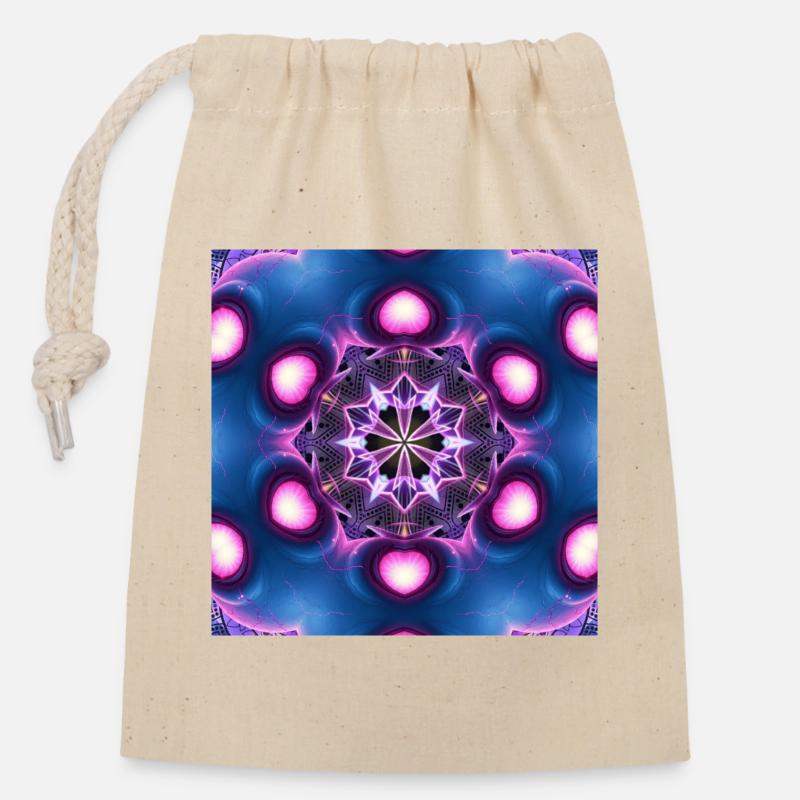Neon Mandala Kaleidoskop - Verschließbarer Geschenkbeutel aus Baumwolle (14x20cm) - Natur