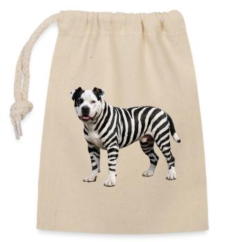 Pitbull im Zebra-Look: Cooles Urban Hybrid Design - Verschließbarer Geschenkbeutel aus Baumwolle (14x20cm) - Natur - Vorne