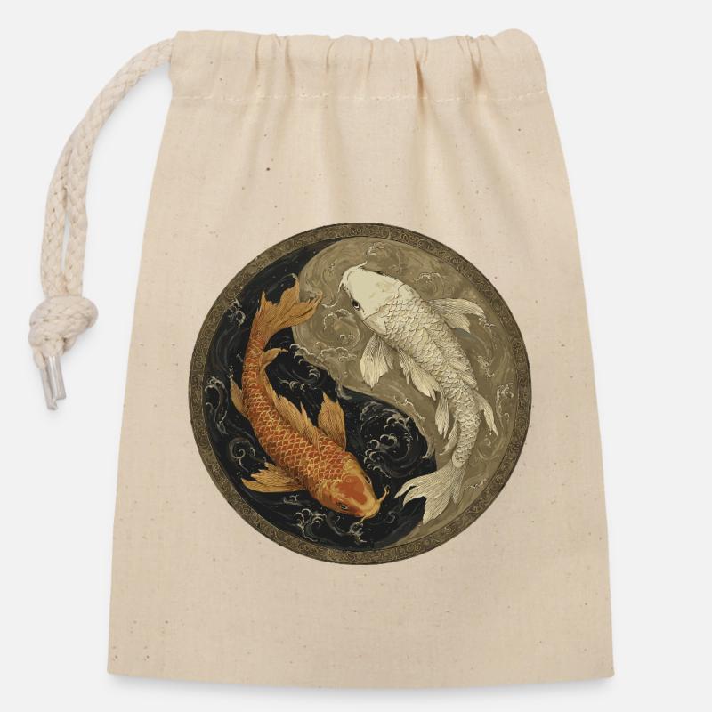 Koi Yin-Yang Medaillon - Verschließbarer Geschenkbeutel aus Baumwolle (14x20cm) - Natur