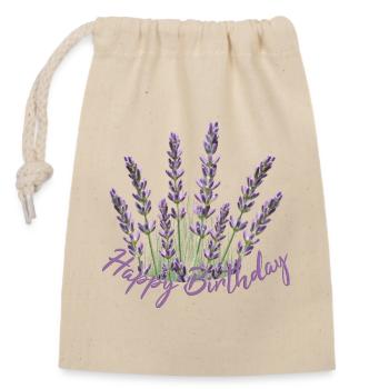 Lavendel Geburtstagbouquet Lavendelstrauß  - Verschließbarer Geschenkbeutel aus Baumwolle (14x20cm) - Natur - Vorne