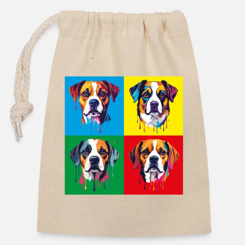 Portrait de Pop Art de chien - Sac cadeau en coton avec cordon (14 x 20 cm) - nature