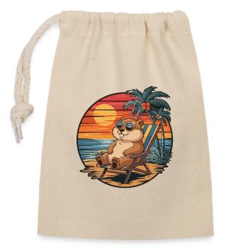 Funny Gopher on Beach Summer Vacation Sunset - Closable cotton gift bag (14x20cm) - nature - Front
