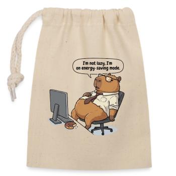 Energiesparender Capybara Biber am Arbeitsplatz - Verschließbarer Geschenkbeutel aus Baumwolle (14x20cm) - Natur - Vorne