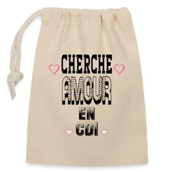 Cherche Amour en CDI - Sac cadeau en coton avec cordon (14 x 20 cm) - nature - Devant
