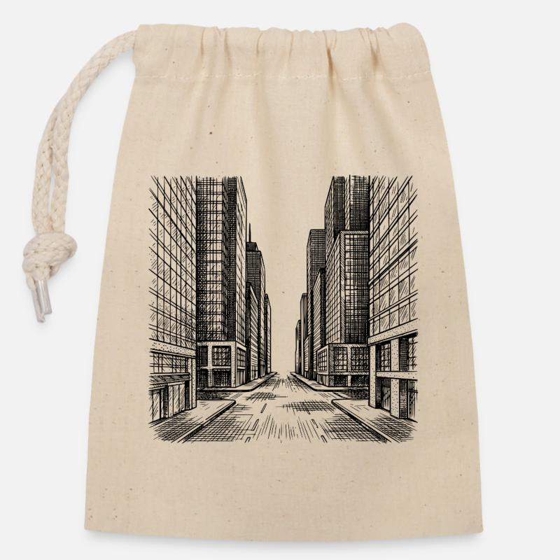 Rue moderne - Sac cadeau en coton avec cordon (14 x 20 cm) - nature