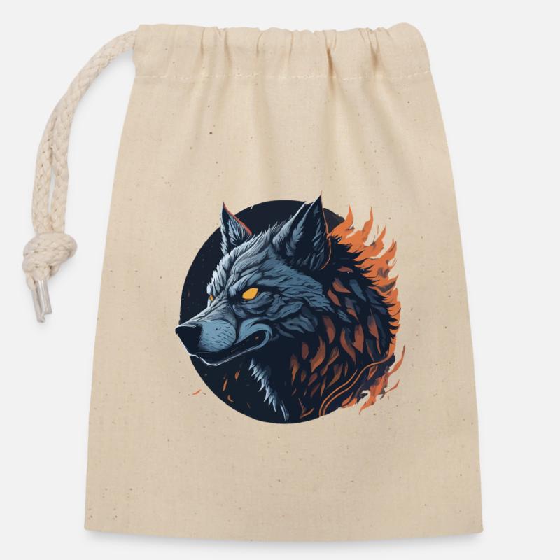 Loup nocturne - Sac cadeau en coton avec cordon (14 x 20 cm) - nature