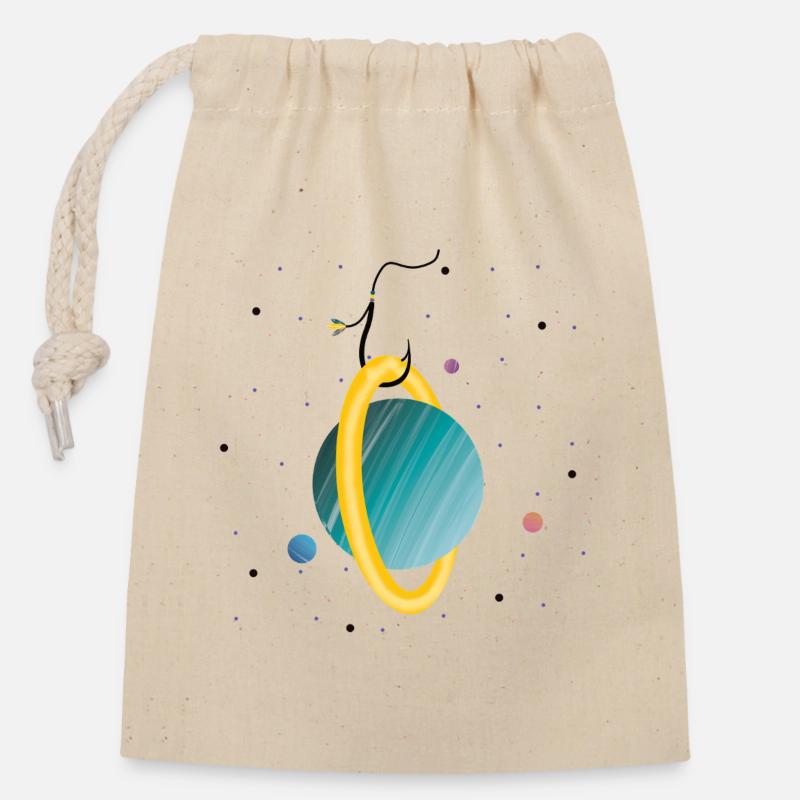 Planète accrochée (2/3) - Sac cadeau en coton avec cordon (14 x 20 cm) - nature