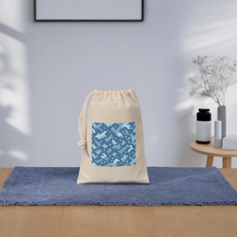 Blue pixel pattern Closable cotton gift bag (14x20cm)