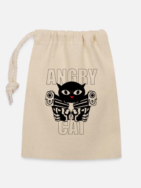 Angry Cat - Verschließbarer Geschenkbeutel aus Baumwolle (14x20cm) - Natur