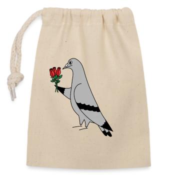 Pigeon with Roses – Urban Minimal Illustration - Closable cotton gift bag (14x20cm) - nature - Front