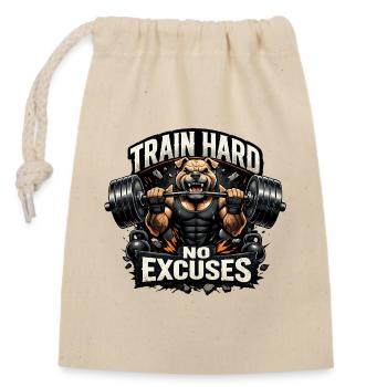 Train Hard No Excuses - Closable cotton gift bag (14x20cm) - nature - Front