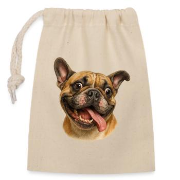 Cheerful dog head with tongue - Closable cotton gift bag (14x20cm) - nature - Front
