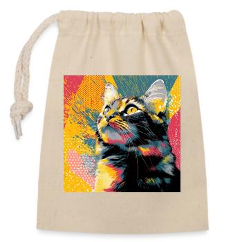 Lebendiges Popkatzenporträt - Verschließbarer Geschenkbeutel aus Baumwolle (14x20cm) - Natur - Vorne