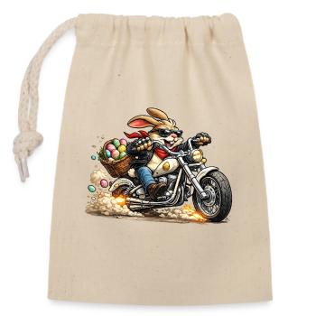 Easter bunny on motorcycle - Closable cotton gift bag (14x20cm) - nature - Front