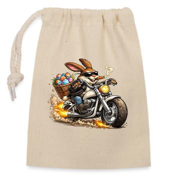 Lapin de Pâques à moto - Sac cadeau en coton avec cordon (14 x 20 cm) - nature - Devant