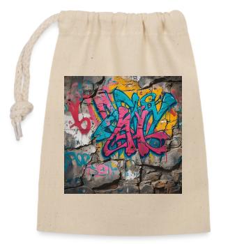 Bunte Graffiti auf Steinwand - Verschließbarer Geschenkbeutel aus Baumwolle (14x20cm) - Natur - Vorne