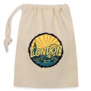 London City Skyline Tower Bridge Retro Badge - Closable cotton gift bag (14x20cm) - nature - Front