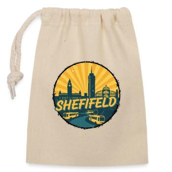 Sheffield City Skyline Vintage Straßenbahnabzeichen - Verschließbarer Geschenkbeutel aus Baumwolle (14x20cm) - Natur - Vorne