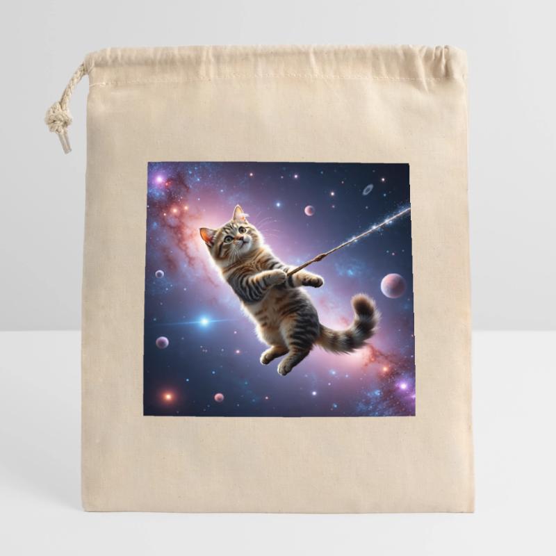 Chat dans l’espace Sac cadeau en coton avec cordon (14 x 20 cm)