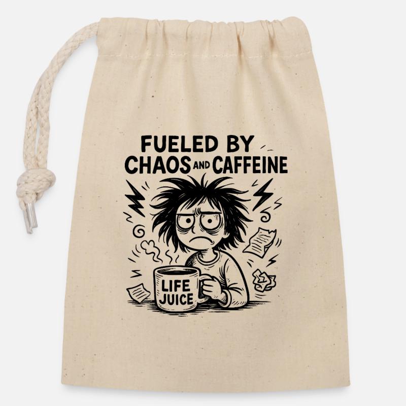 Alimenté par la caféine - Sac cadeau en coton avec cordon (14 x 20 cm) - nature
