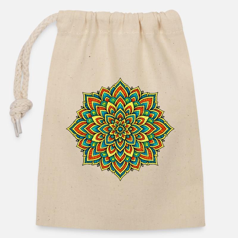 Mandala coloré – Harmonie et équilibre - Sac cadeau en coton avec cordon (14 x 20 cm) - nature