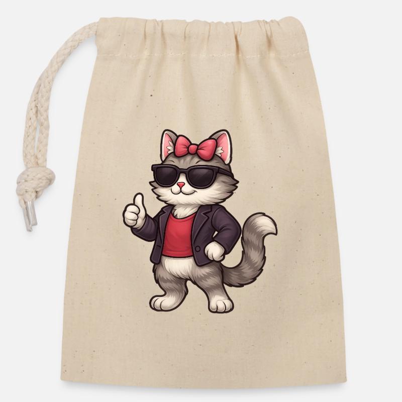 Cooler Katze mit Lederjacke  - Verschließbarer Geschenkbeutel aus Baumwolle (14x20cm) - Natur