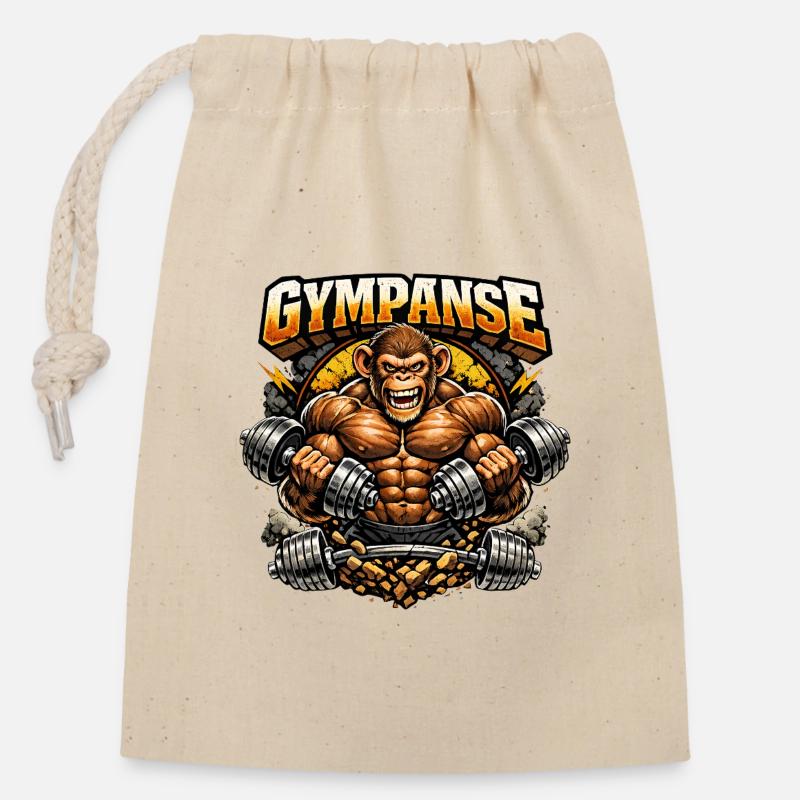 Le singe le plus sportif de la salle - Gympanse - Sac cadeau en coton avec cordon (14 x 20 cm) - nature