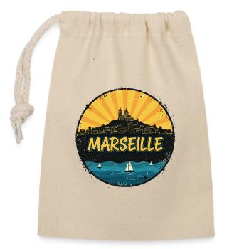 Marseille City Skyline Notre-Dame Retro-Abzeichen - Verschließbarer Geschenkbeutel aus Baumwolle (14x20cm) - Natur - Vorne