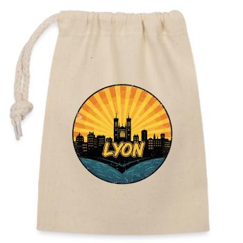Lyon City Skyline Basilica Retro Sunset Badge - Closable cotton gift bag (14x20cm) - nature - Front