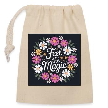 Feel the Magic Blütenkranz - Verschließbarer Geschenkbeutel aus Baumwolle (14x20cm) - Natur - Vorne