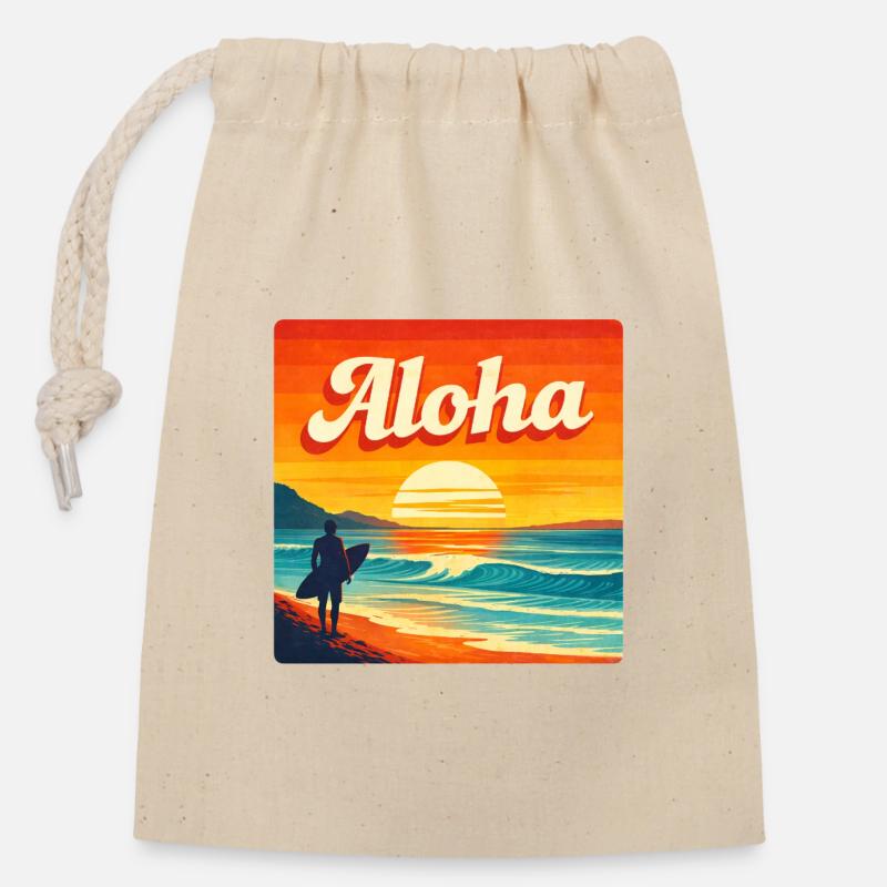 Aloha Sonnenuntergang Surf - Verschließbarer Geschenkbeutel aus Baumwolle (14x20cm) - Natur